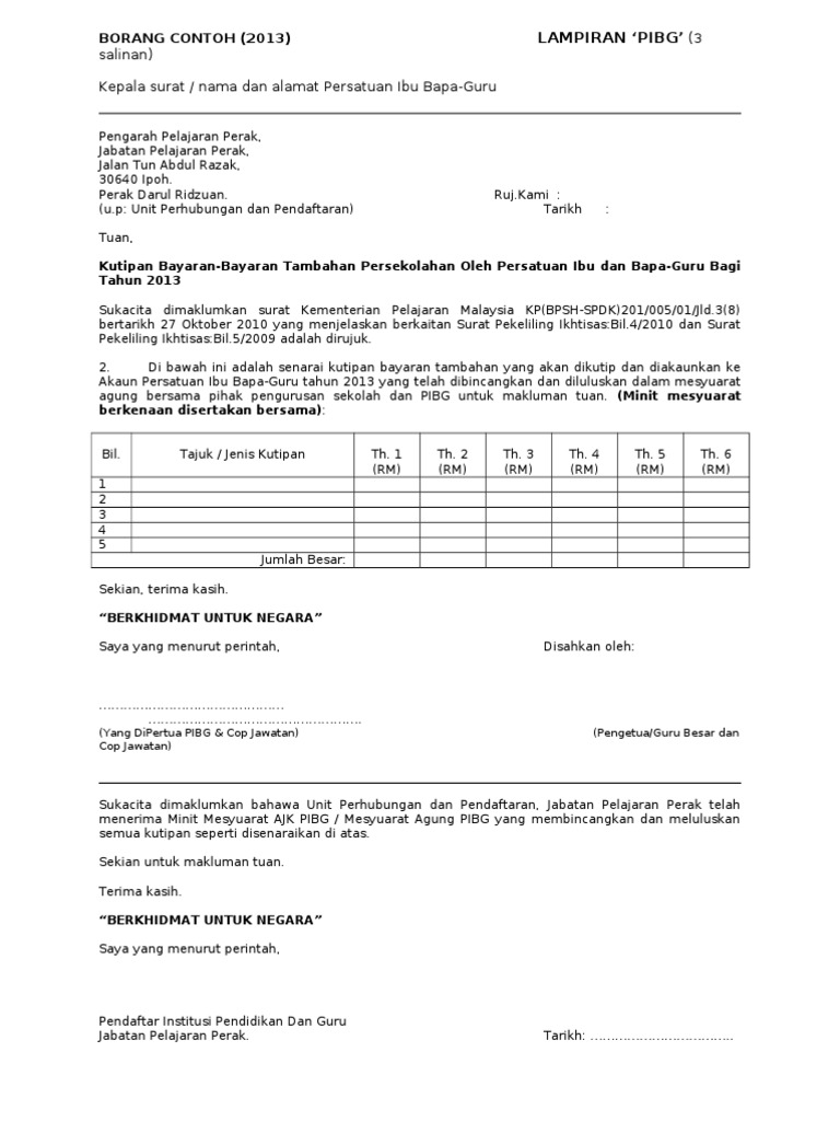 Contoh Surat Kutipan Yuran Kelab Tidak Ada Tanda Tangan