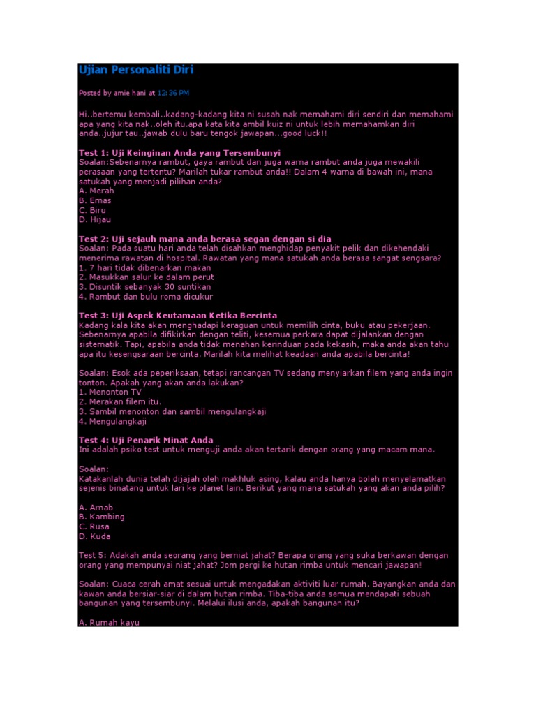 Ujian Personaliti Diri 2 Pdf