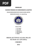 Mata Kuliah Ulumul Qur'an "Sejarah Ringkas Isi Kandungan Al-Qur'an"