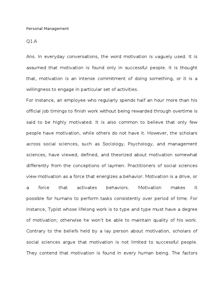 Personal Management | PDF | Motivation | Motivational