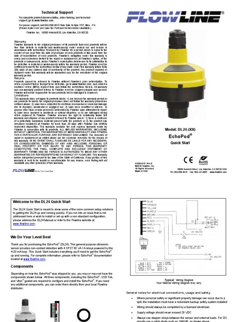 FlowLine Level Transmitter Ultrasonic EchoPod DL24 Quick Start | PDF ...