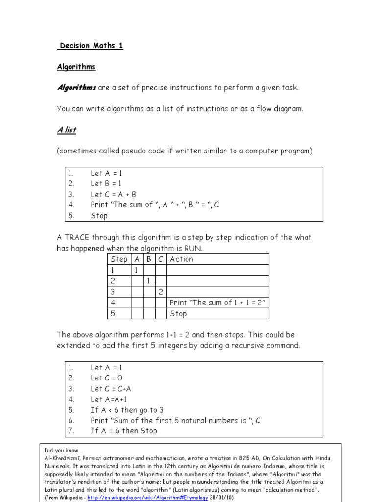 Decision Maths 1 Algorithms | PDF | Algorithms | Theoretical Computer ...