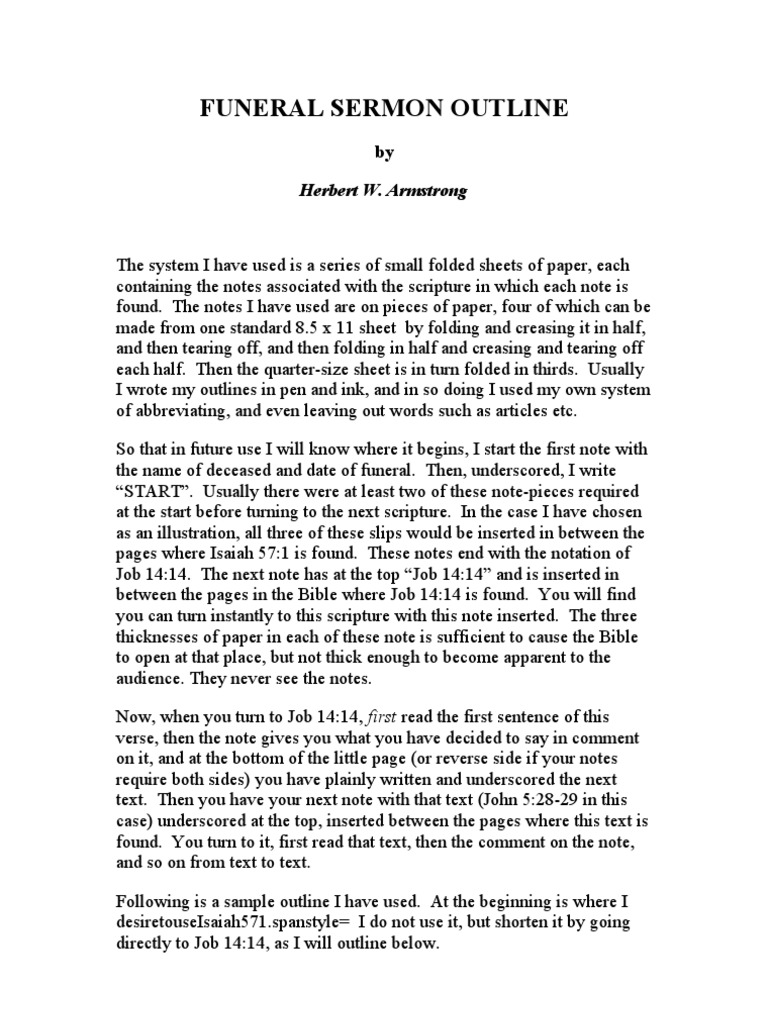 Funeral sermon outline pdf eternal life christianity sin