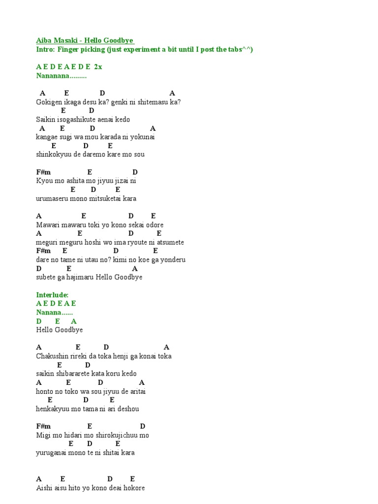 Hello Goodbye Chords Pdf