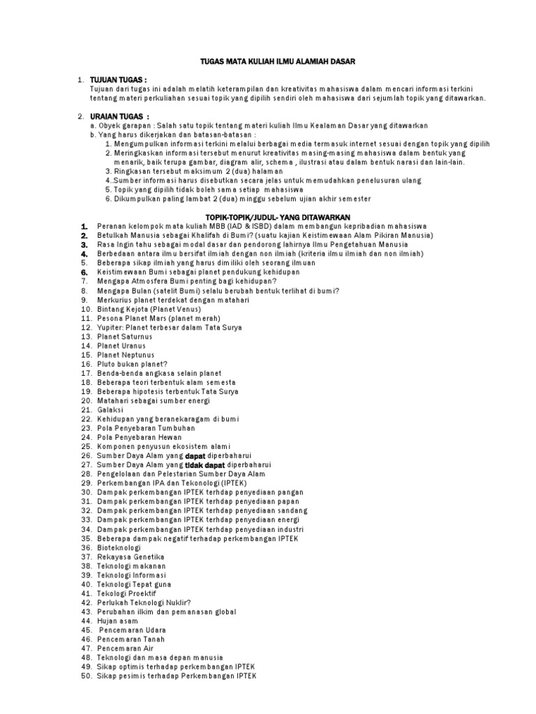 Tugas Mata Kuliah Ilmu Alamiah Dasar