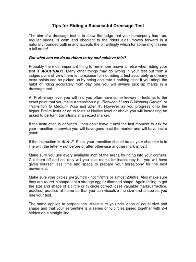 Tips For Riding A Successful Dressage Test | PDF | Horse Gait | Dressage