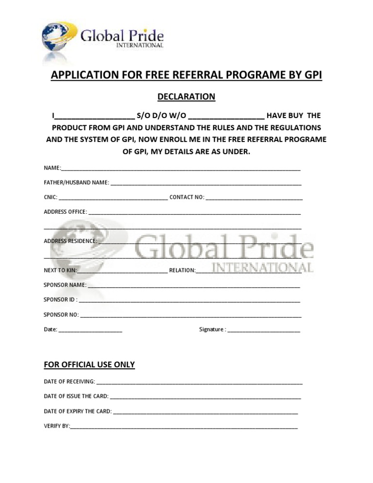 Application For Free Referl Proggram by Gpi | PDF | Career & Growth