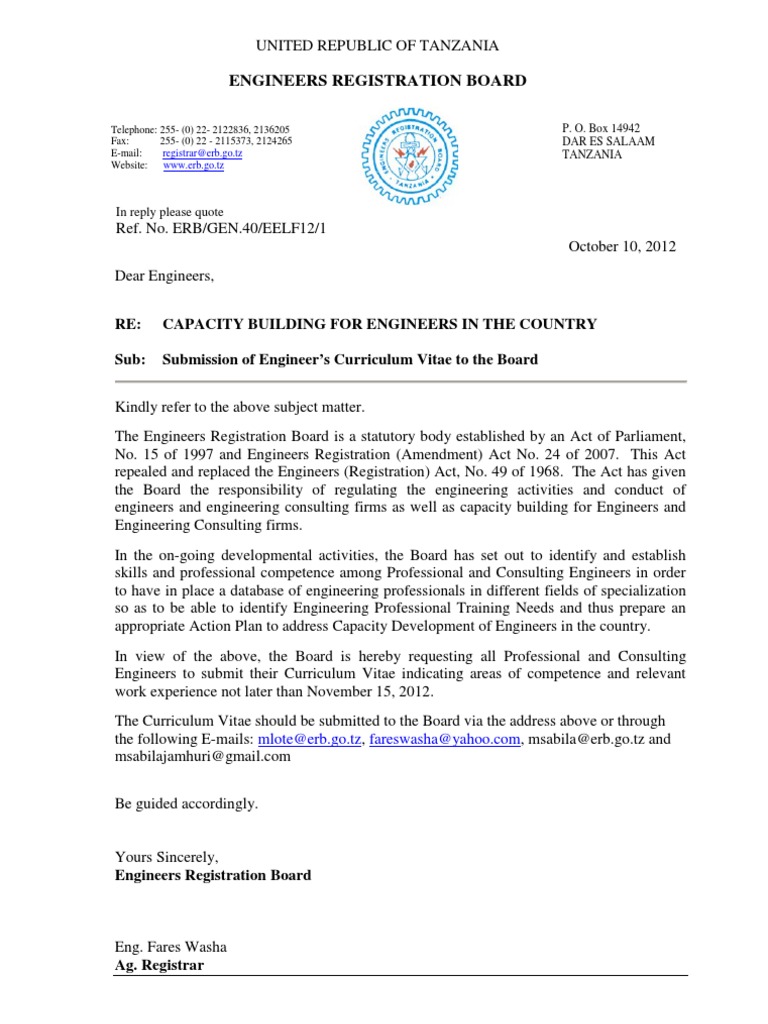 CV Letter For Engineers 2012 | PDF