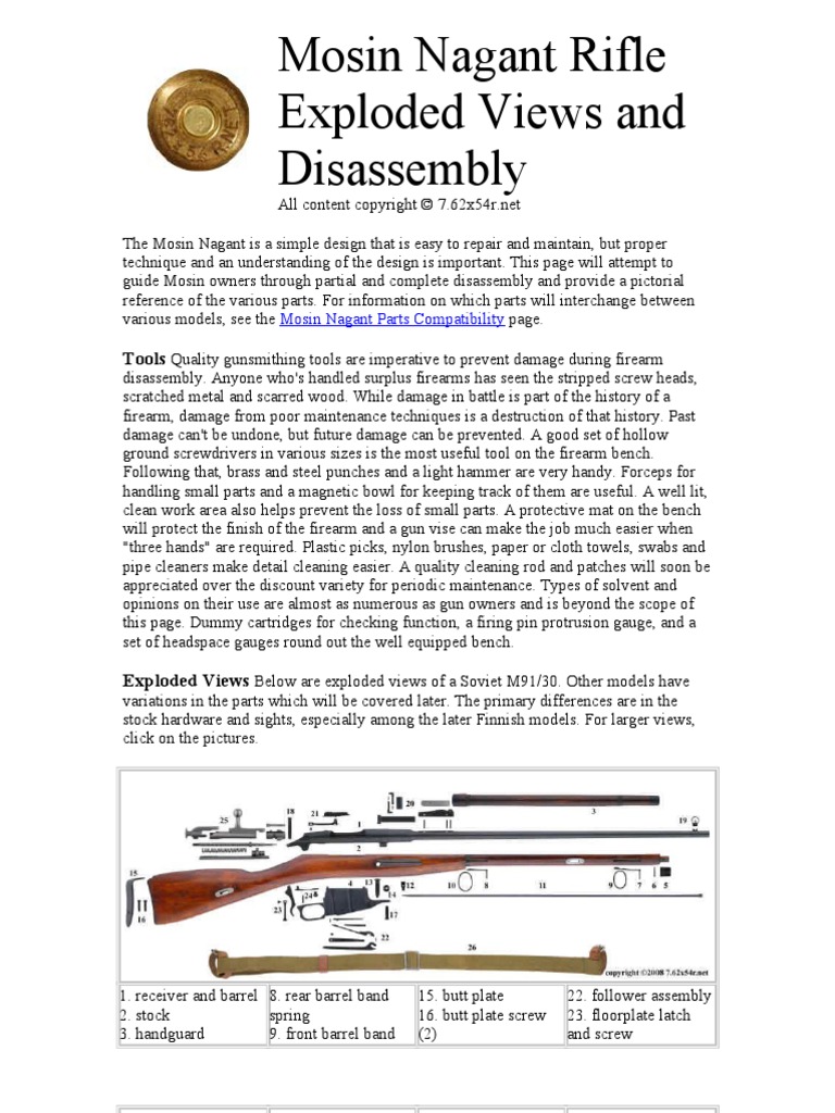 Mosin Nagant Rifle Exploded Views and Disassembly | PDF | Magazine ...