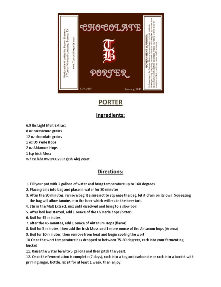 Homebrew Porter Recipe Guide | PDF | Cooking, Food & Wine | Science ...