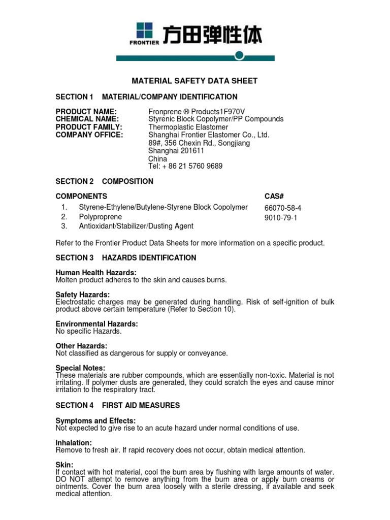 Material Safety Data Sheet Tpe(Lainer) Toxicity Waste Management