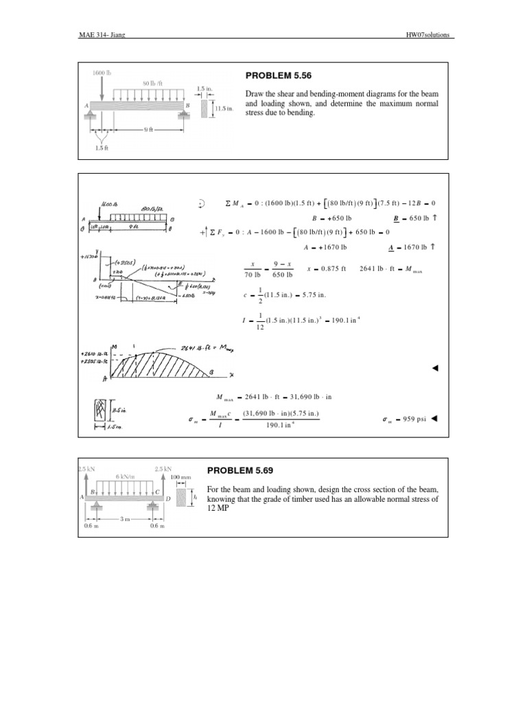 Mechanics of Materials Solutions For Some Probs | PDF | Beam (Structure ...
