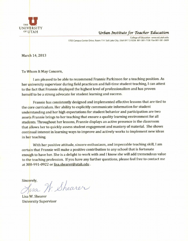 Lisa Shearer Letter of Rec | PDF
