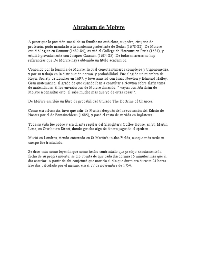 Abraham de Moivre PDF Leonhard Euler Enseñanza de matemática
