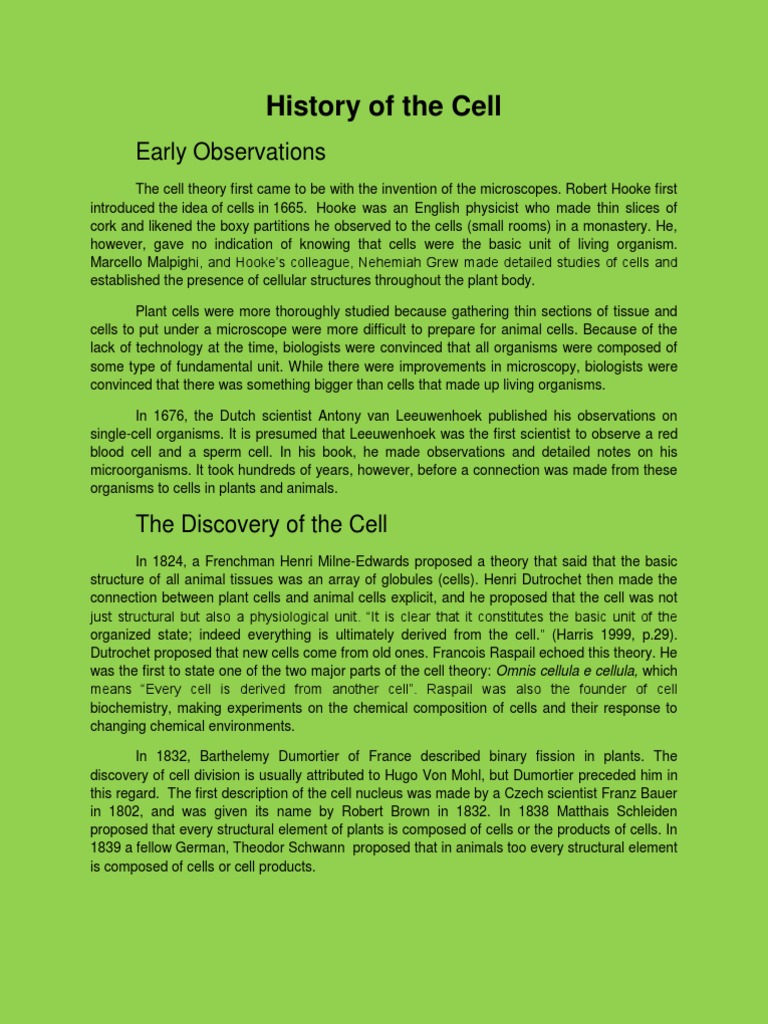 Brief History of Cell Discovery PDF Chromosome Cell (Biology)