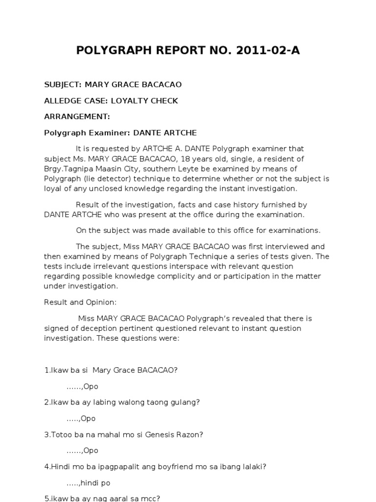 Polygraph Report: Mary Grace Bacacao | PDF