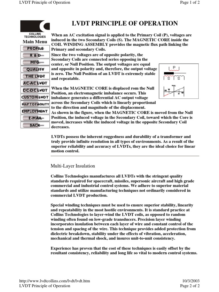 Linear Variable Differential Transducer | PDF
