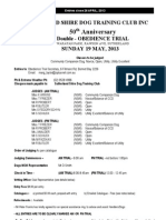 Sutherland Shire Dog Training Club Inc. 50th Aninersary Double - OBEDIENCE TRIAL Sunday 19th May 2013