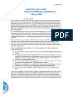 Who Risk Assessment Human Infections With Influenza A (H7N9) Virus 13 April 2013