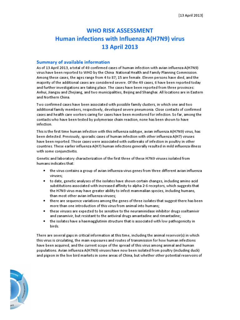 H7N9 Influenza Virus Risk Assessment | PDF | Avian Influenza | Influenza