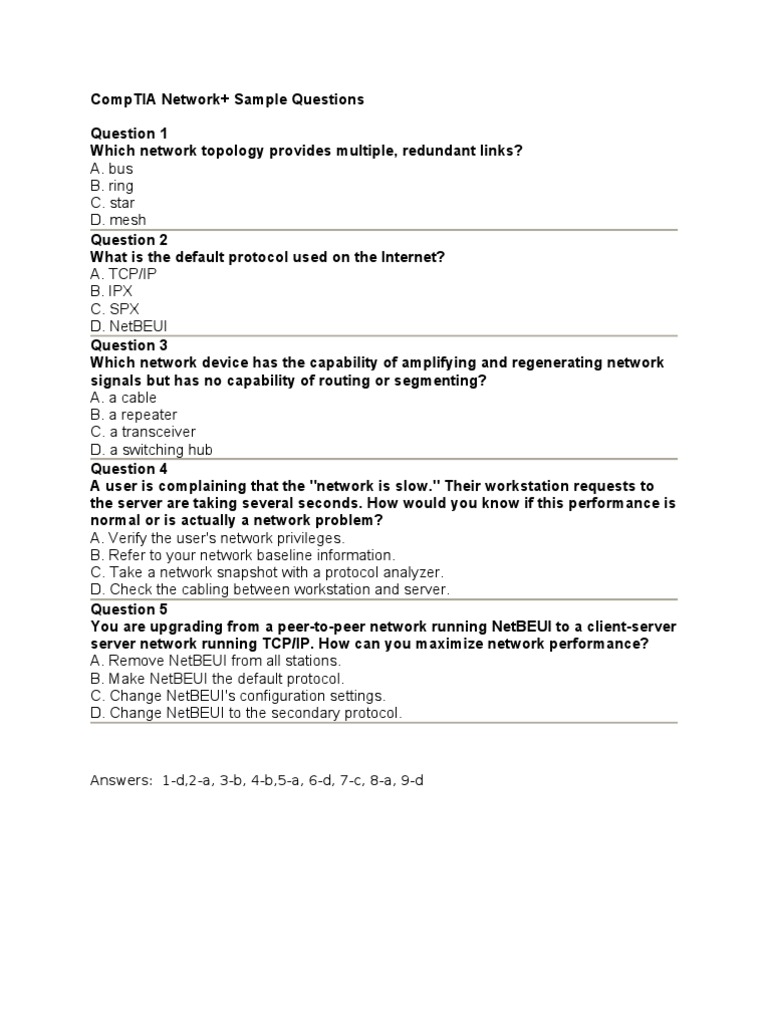 CompTIA Network+ Practice Questions | PDF | Computer Security | Security