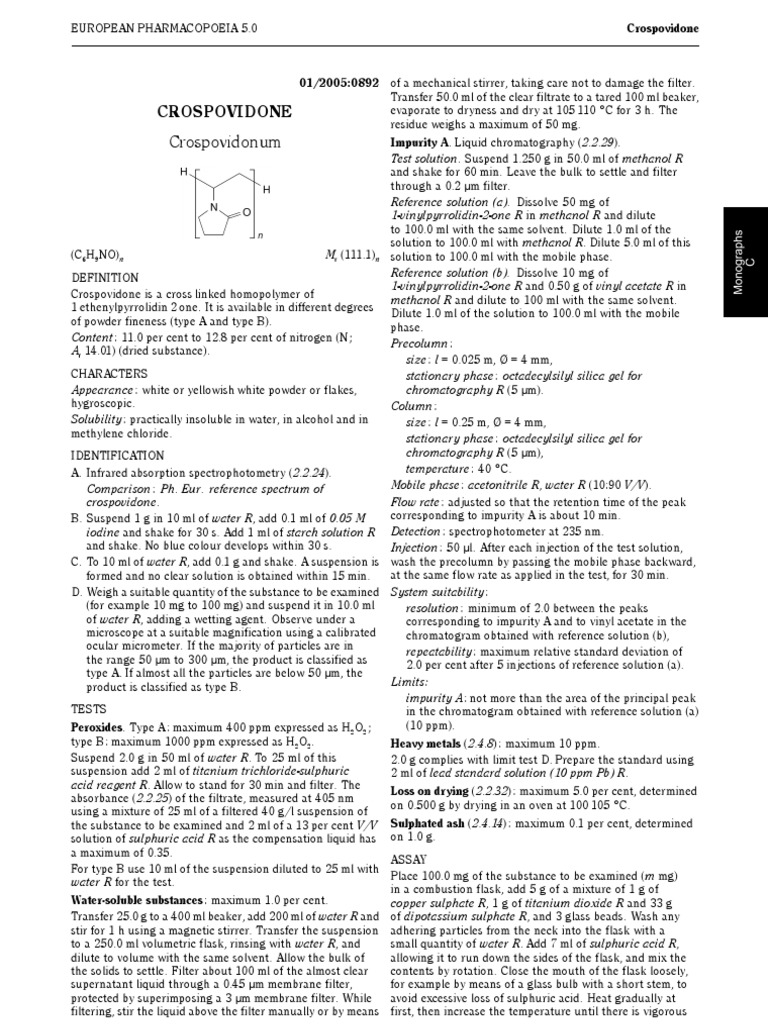 Analysis of Crospovidone and Impurity Levels According to the European ...