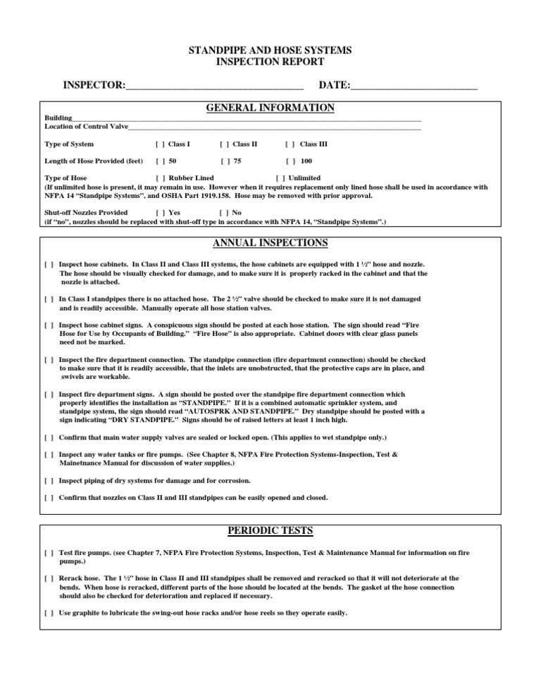 Standpipe and Hose Systems Inspection Report | PDF | Building ...