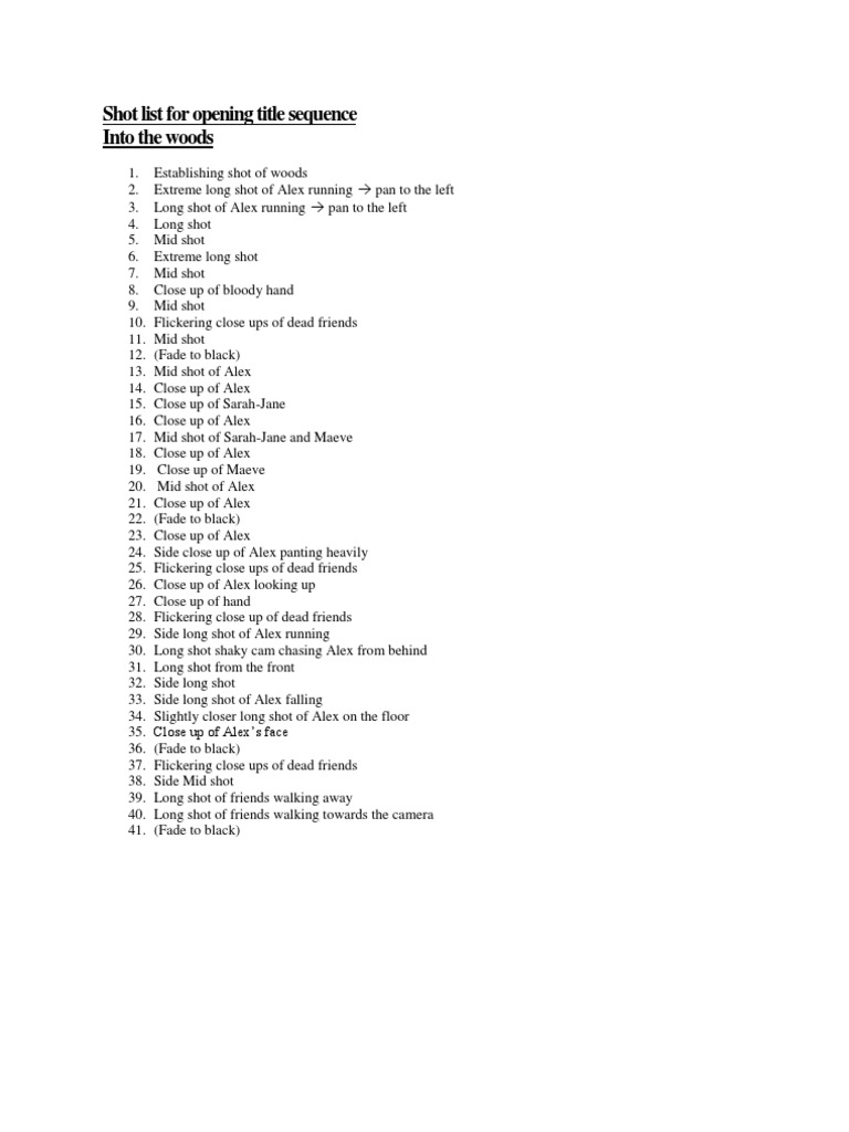 Opening Title Sequence Shot List | PDF | Language Arts & Discipline | Art