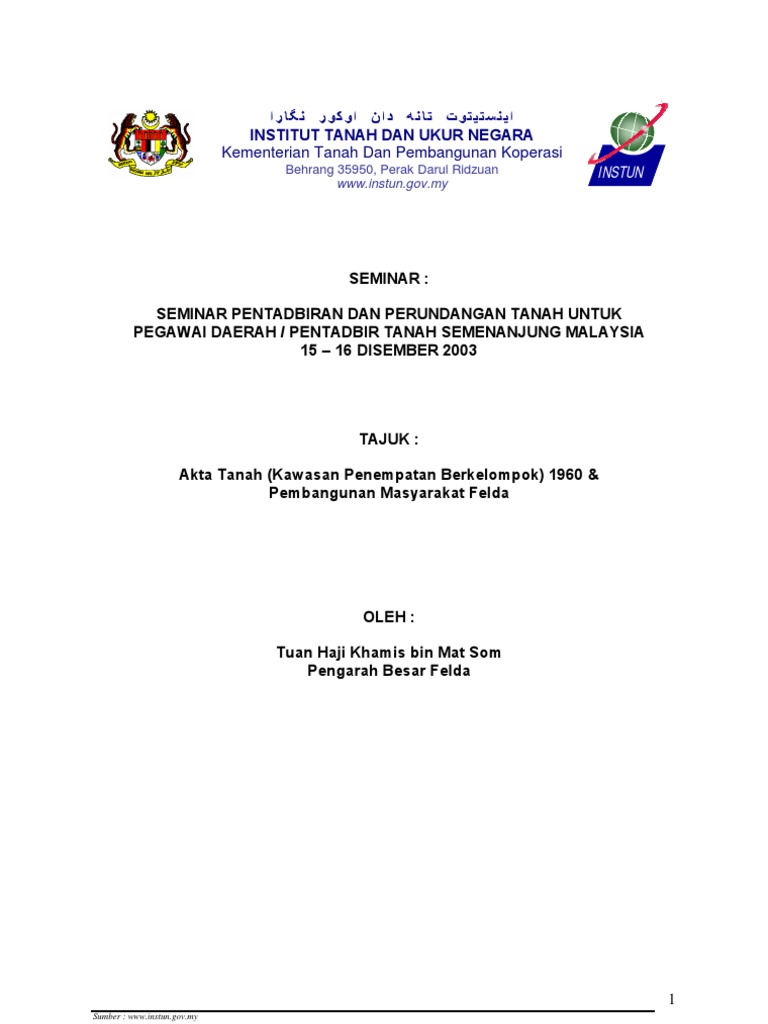 Akta Tanah Penempatan Berkelompok1960 Pdf