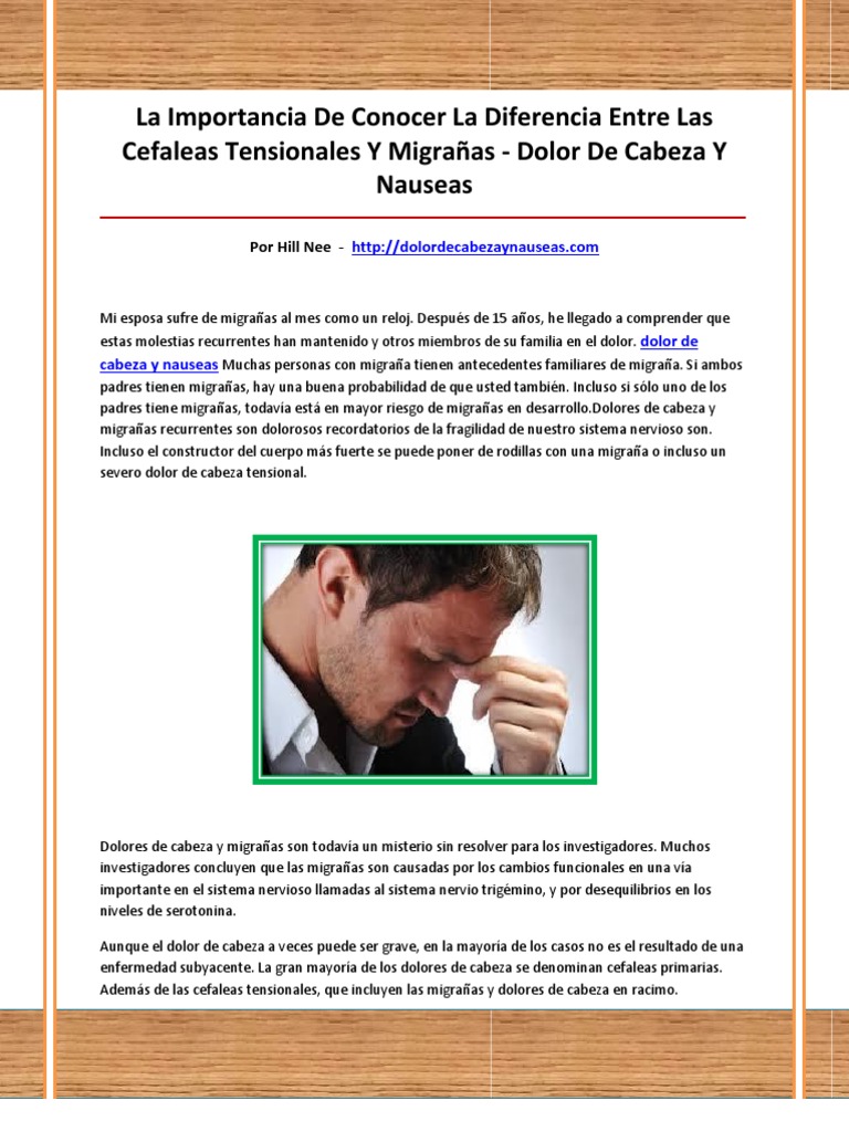 Dolor de Cabeza Y Nauseas PDF Migraña Cerebro