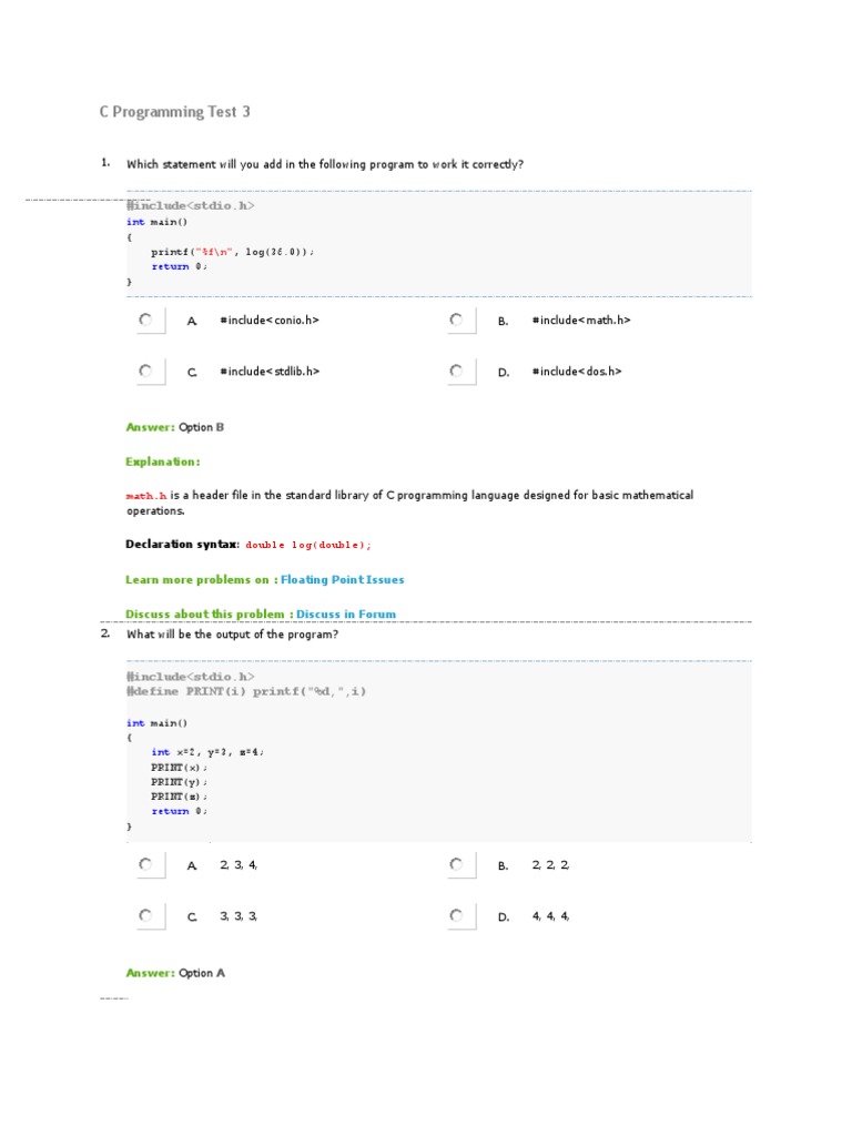C Programming Test 3 | PDF | C (Programming Language) | Pointer ...