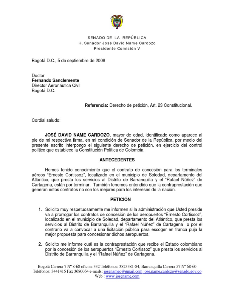 Derecho De Peticion Aeronautic A Civil Colombia Petición