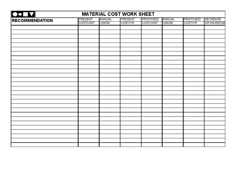 Material Cost Work Sheet: Recommendation | PDF | Nature | Business