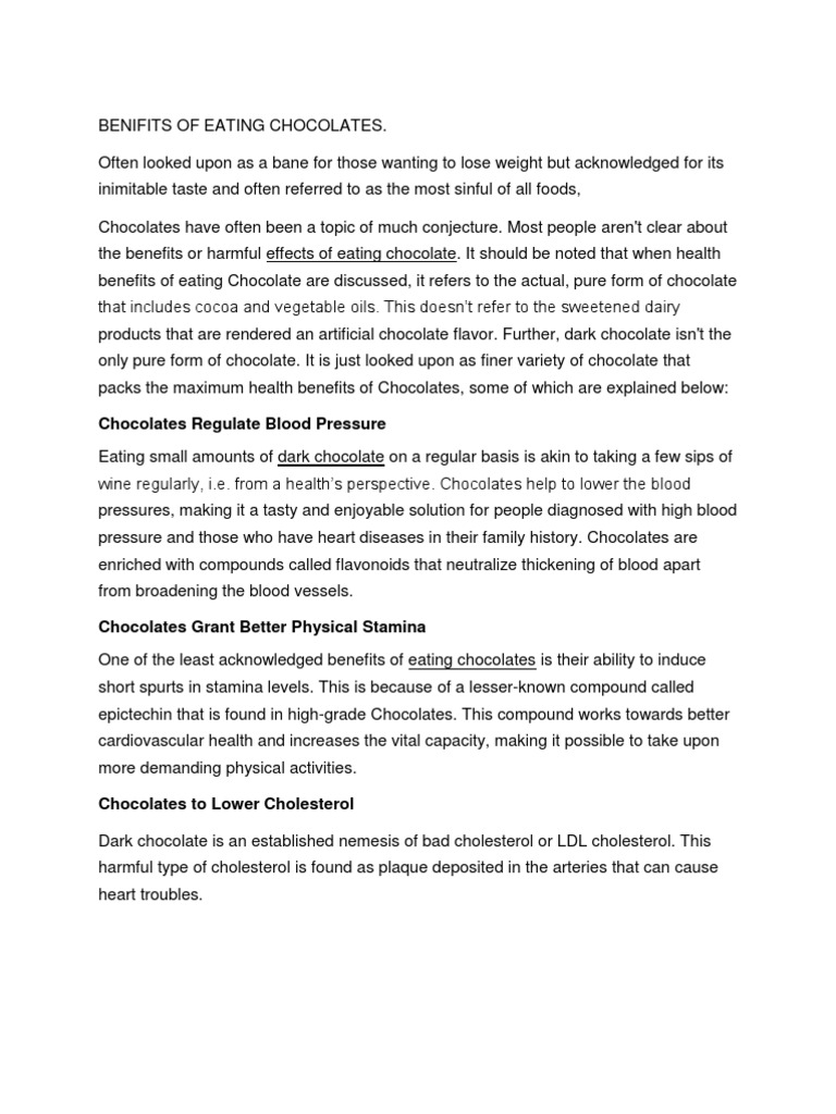 Benifits of Eating Chocolates PDF Chocolate Cholesterol