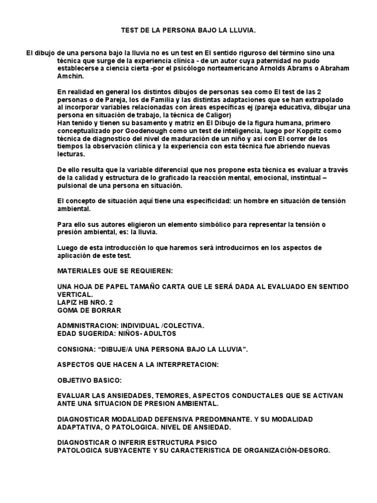 Curso Psicodg Test de La Persona Bajo La Lluvia | PDF | Dibujo | Sicología