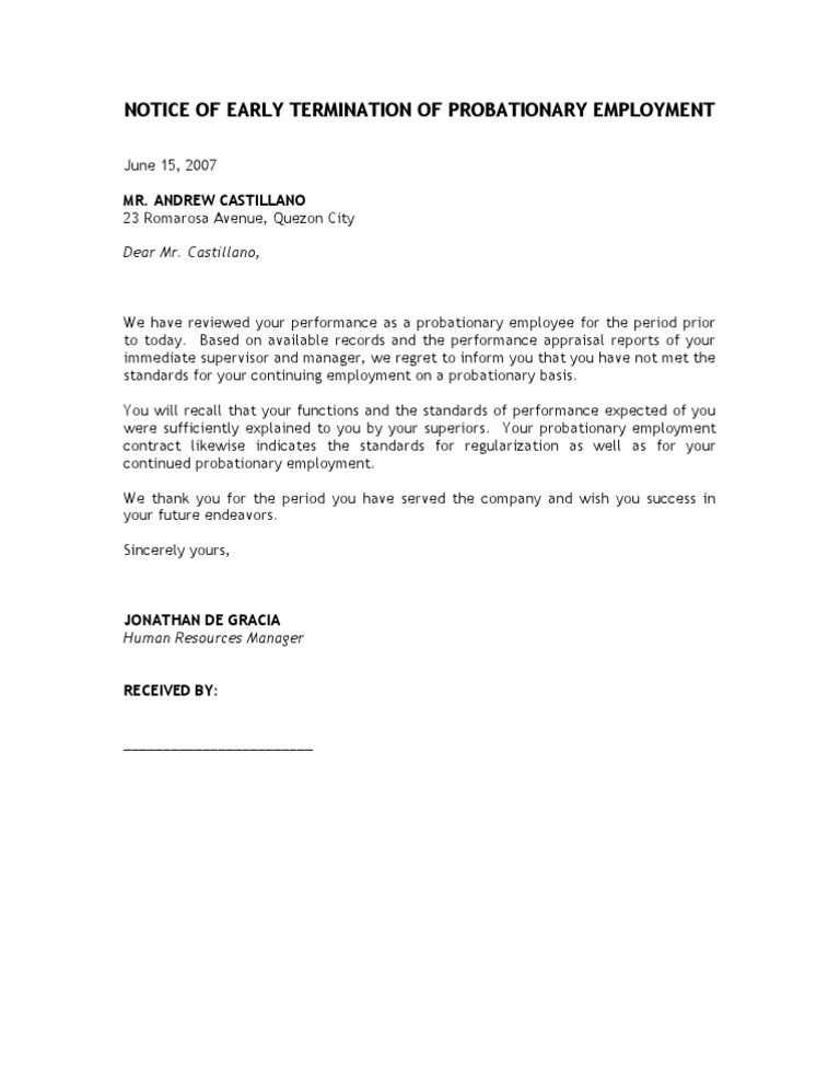 Early Termination of Probation Notice | PDF | Finance & Money Management