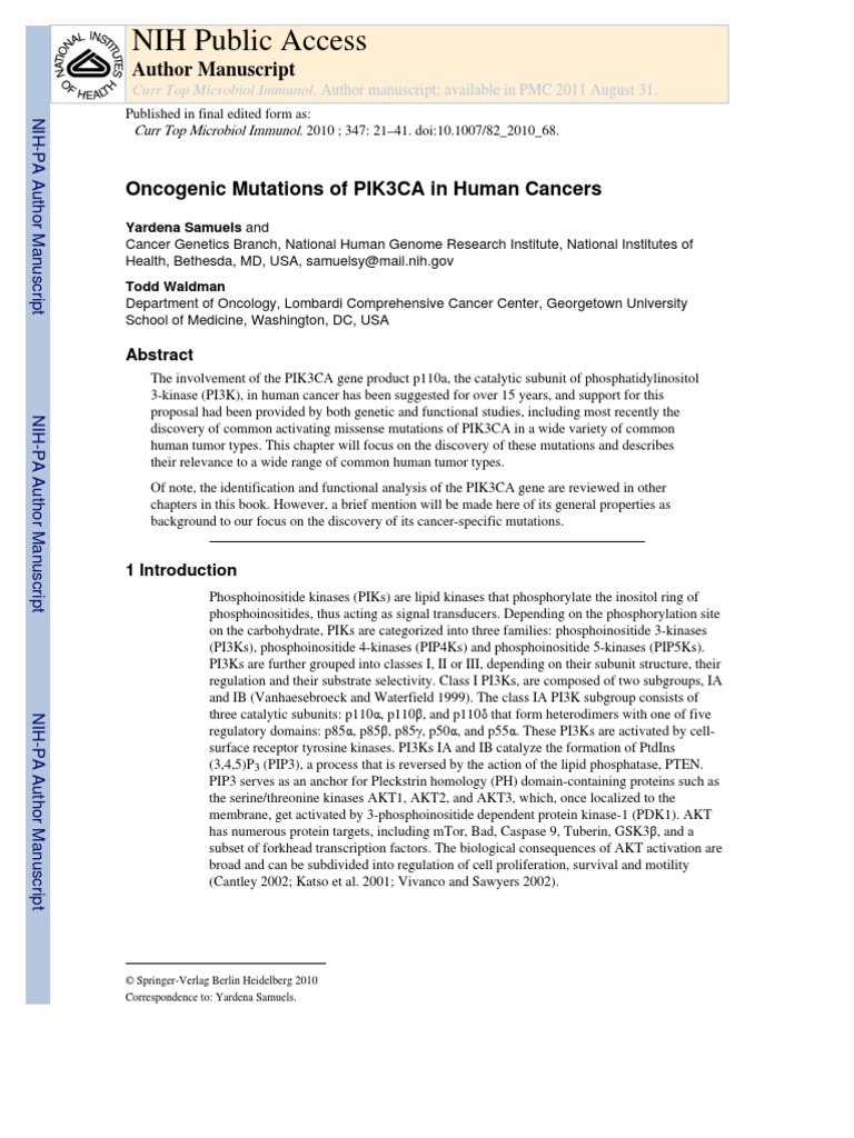 NIH Public Access: Author Manuscript | PDF | Protein Kinase B | Neoplasms