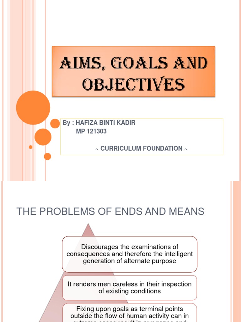 Aims, Goals and Objectives Goal Curriculum