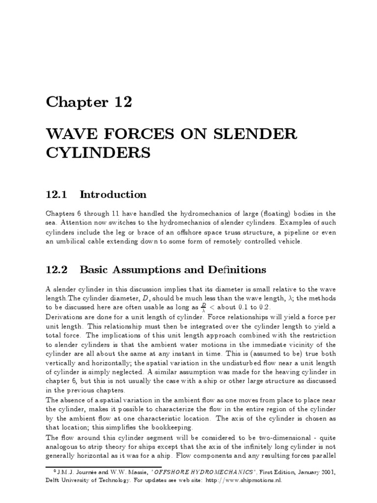 Chapter 12 - Wave Forces On Slender Cylinder | PDF | Drag (Physics) | Force