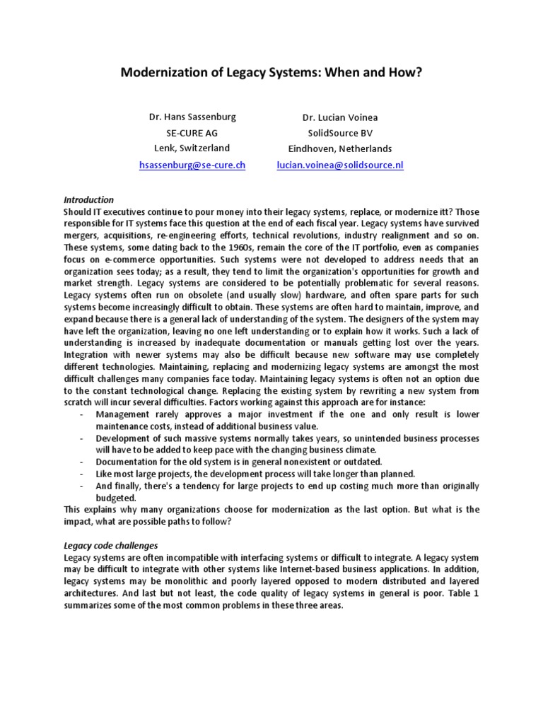Legacy System Modernization Strategies | PDF | Databases | Software Quality