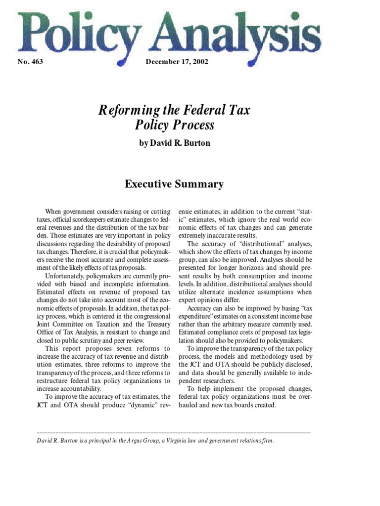 Reforming The Federal Tax Policy Process, Cato Policy Analysis No. 463