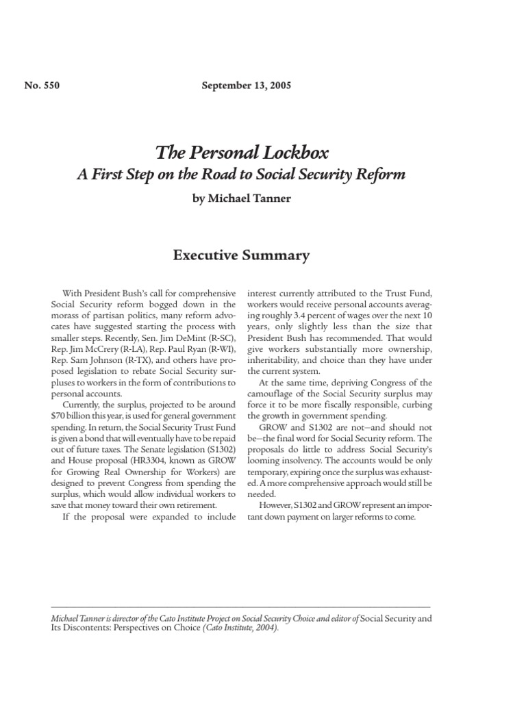 The Personal Lockbox A First Step On The Road To Social Security
