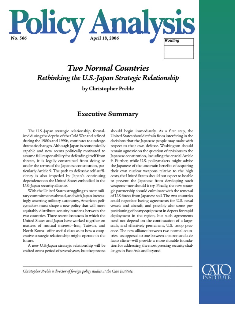 Two Normal Countries: Rethinking The U.S.-Japan Strategic Relationship ...