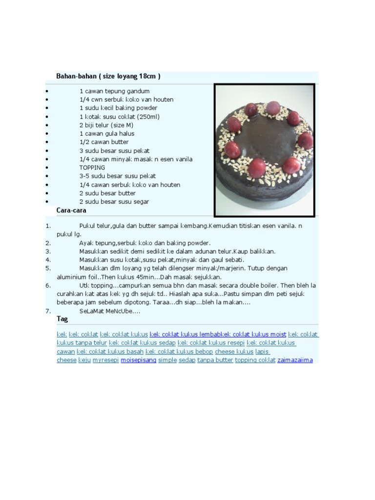 Resepi Kek Coklat Sedap Pdf
