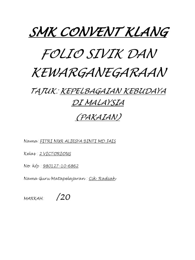 Folio Sivik & Kewarganegaraan -Kepelbagaian Kebudayaan dI 