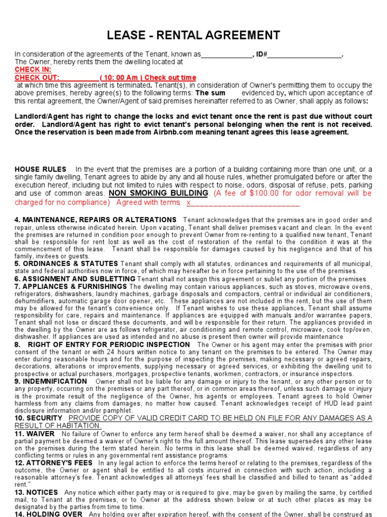 Airbnb Agreement PDF Leasehold Estate Eviction