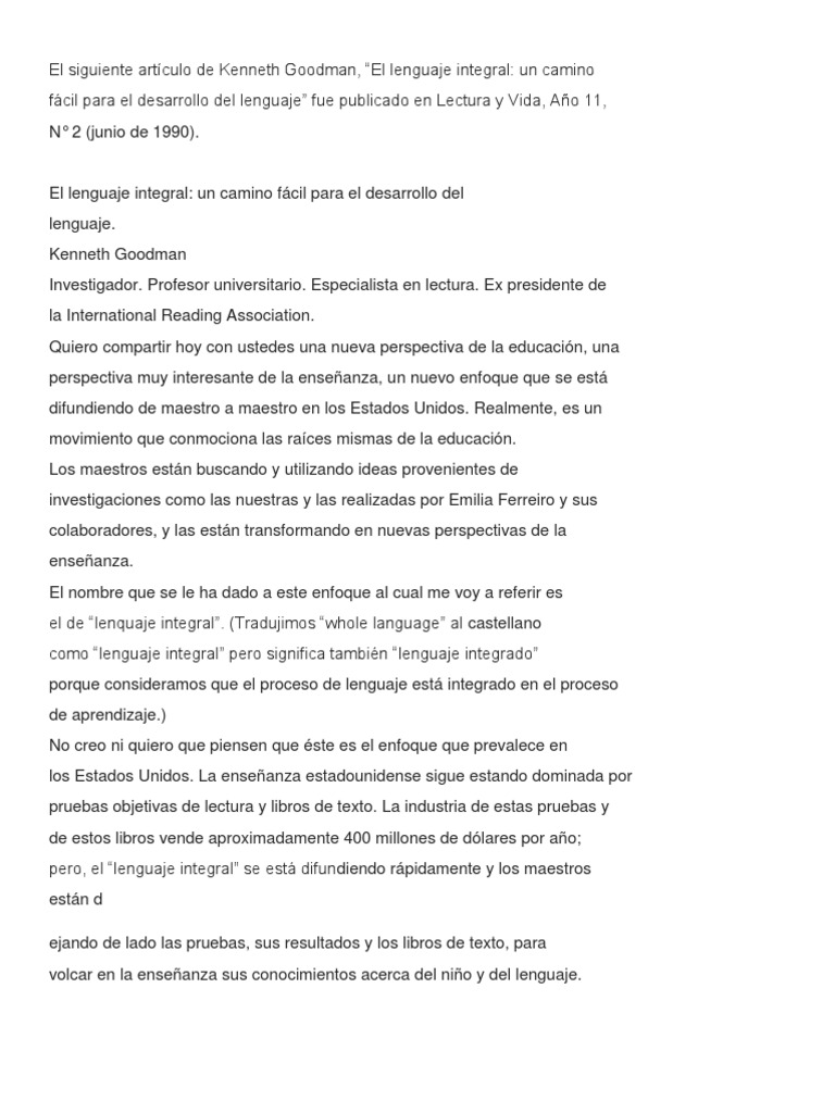 El Siguiente Artículo de Kenneth Goodman | PDF | Artes del Lenguaje y ...