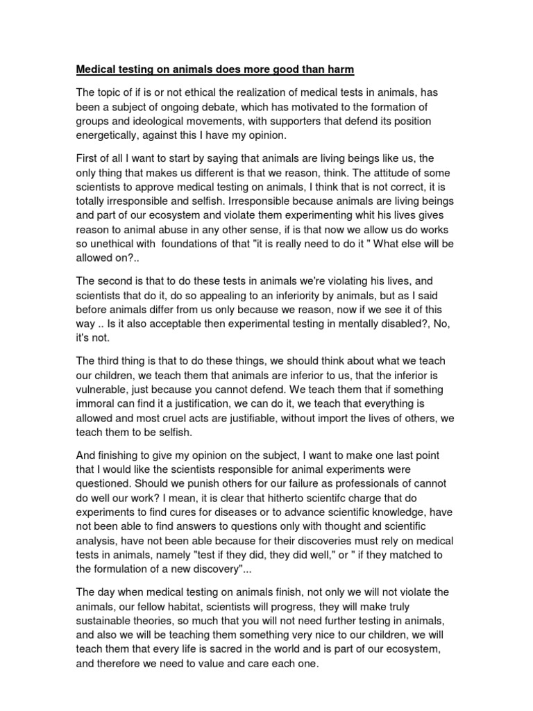 Medical Testing On Animals Does More Good Than Harm | PDF | Animal ...