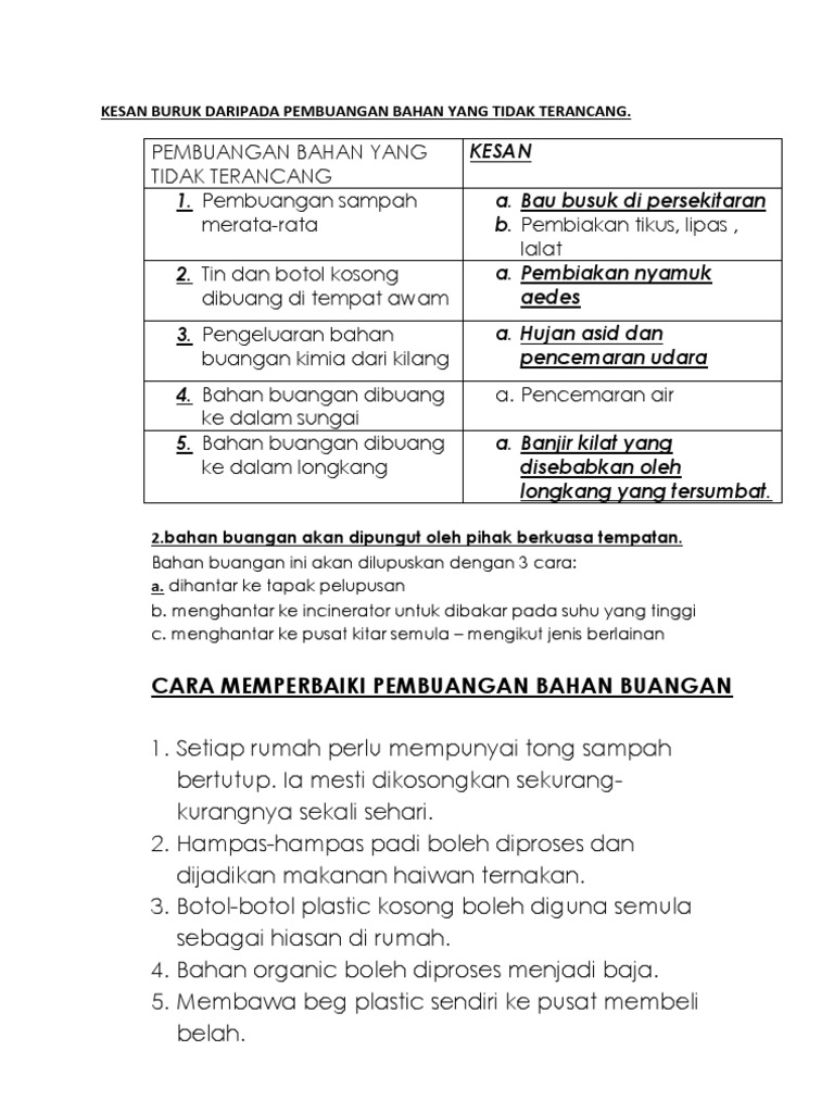 Kesan Buruk Daripada Pembuangan Bahan Yang Tidak Terancang Pdf