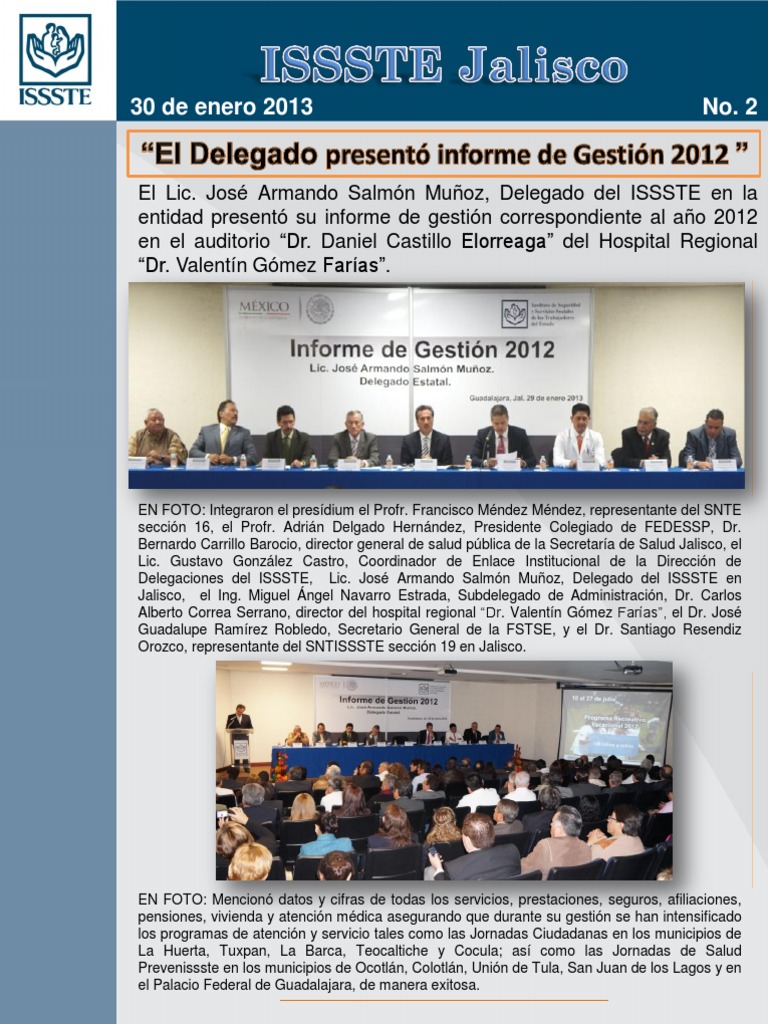 Informe de Gestión ISSSTE Jalisco 2012 | PDF | Cuidado de salud del ...